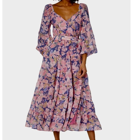 NWT ASTR Pink & Blue Floral Wrap Dress - Picture 1 of 12
